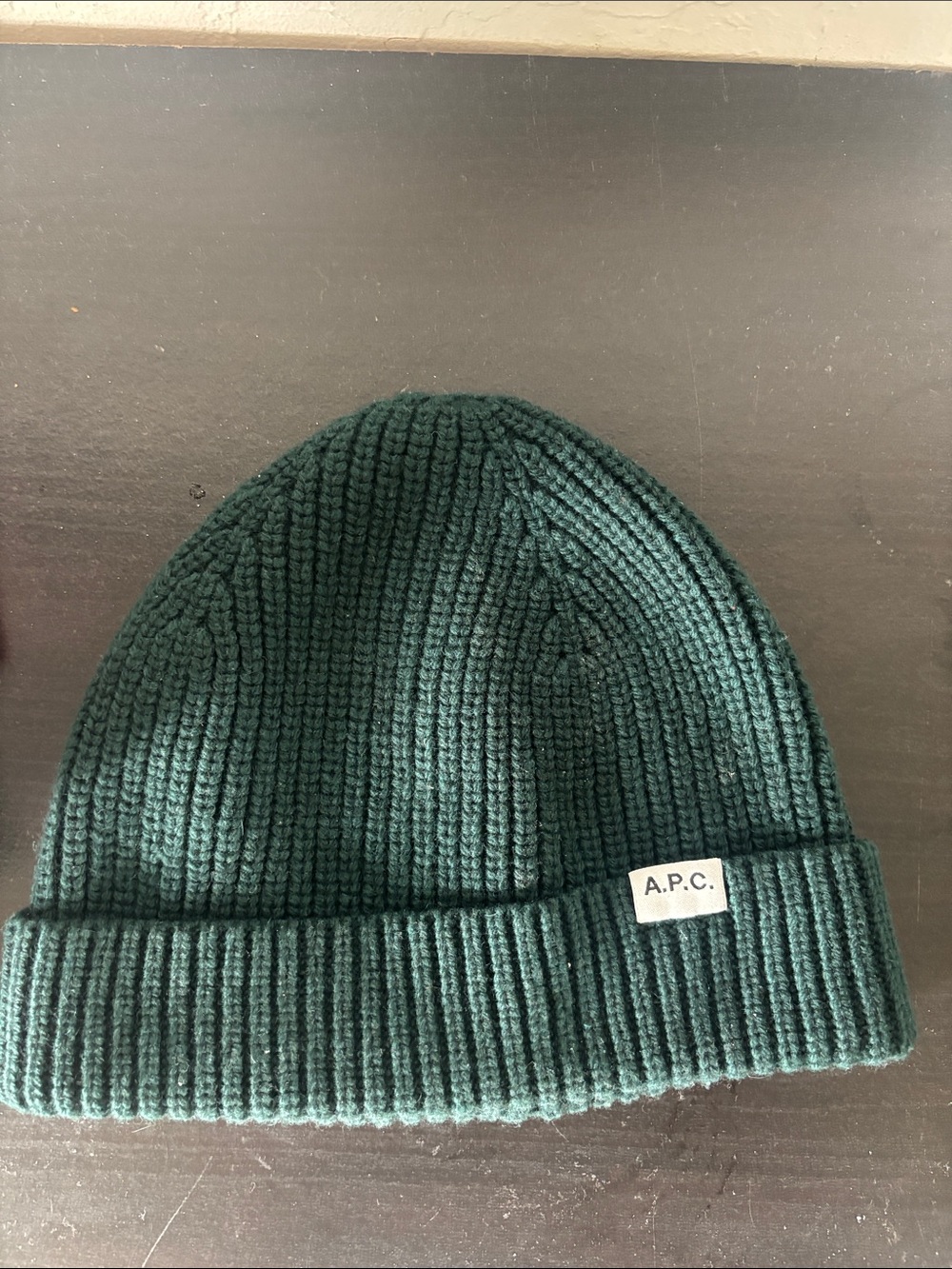 A.P.C. Dark Green Ribbed Knit Beanie